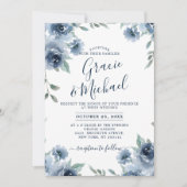 Dusty Blue Slate Floral Botanical Chic Wedding Kaart (Voorkant)
