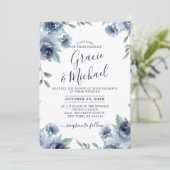 Dusty Blue Slate Floral Botanical Chic Wedding Kaart (Staand voorkant)