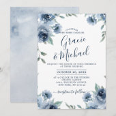 Dusty Blue Slate Floral Botanical Chic Wedding Kaart (Voorkant / Achterkant)