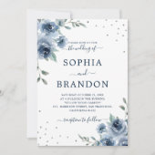 Dusty Blue Slate Floral Botanical Chic Wedding Kaart (Voorkant)