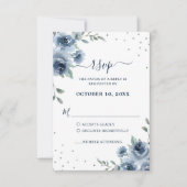 Dusty Blue Slate Floral Botanical Chic Wedding RSVP Kaartje (Voorkant)
