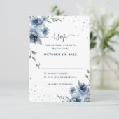 Dusty Blue Slate Floral Botanical Chic Wedding RSVP Kaartje (Staand voorkant)