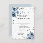 Dusty Blue Slate Floral Botanical Chic Wedding RSVP Kaartje (Voorkant / Achterkant)