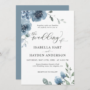 Dusty Blue Slate Floral Waterverf Wedding Kaart