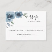 Dusty Blue Slate Floral Waterverf Wedding RSVP Informatiekaartje (Voorkant)