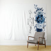 Dusty Blue Slate Navy Botanical Bridal Shower      Wandkleed (In Situ (horizontaal))