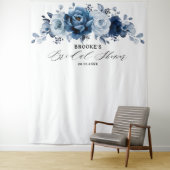 Dusty Blue Slate Navy Botanical Bridal Shower      Wandkleed (In situ)