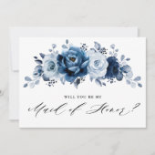 Dusty Blue Slate Navy Botanical Maid of Honor Kaart (Voorkant)