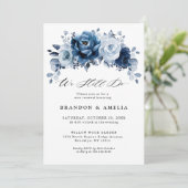 Dusty Blue Slate Navy Botanical Rehearsal Dinner Kaart (Staand voorkant)