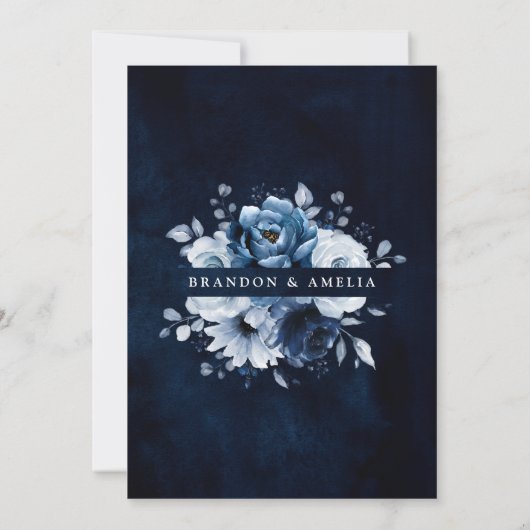 Dusty Blue Slate Navy Botanical Rehearsal Dinner Kaart (Achterkant)