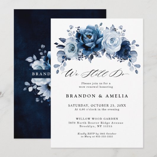 Dusty Blue Slate Navy Botanical Rehearsal Dinner Kaart (Voorkant / Achterkant)