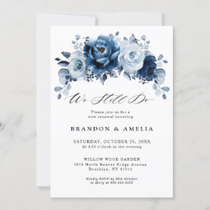 Dusty Blue Slate Navy Botanical Rehearsal Dinner Kaart
