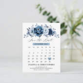 Dusty Blue Slate Navy Botanical Save the Date Briefkaart (Staand voorkant)