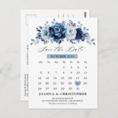 Dusty Blue Slate Navy Botanical Save the Date Briefkaart (Voorkant / Achterkant)