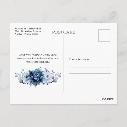 Dusty Blue Slate Navy Botanical Save the Date Briefkaart (Achterkant)