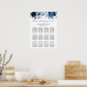 Dusty Blue Slate Navy Botanical Seating Chart Poster (Keuken)