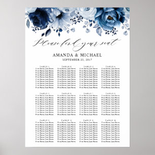 Dusty Blue Slate Navy Botanical Seating Chart Poster