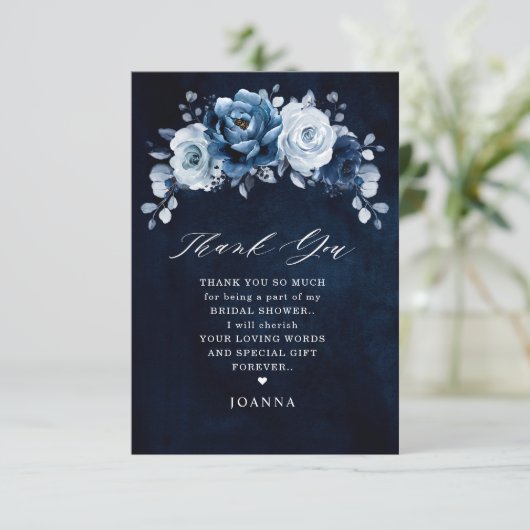 Dusty Blue Slate Navy Botanical Vrijgezellenfeest Bedankkaart (Staand voorkant)