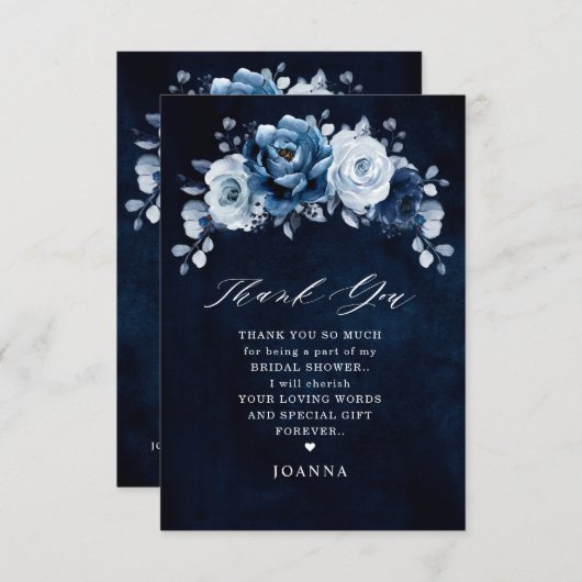 Dusty Blue Slate Navy Botanical Vrijgezellenfeest Bedankkaart (Voorkant / Achterkant)