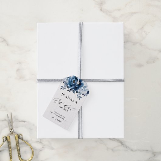 Dusty Blue Slate Navy Botanical Vrijgezellenfeest Cadeaulabel (Met Touw)