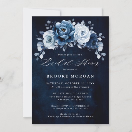 Dusty Blue Slate Navy Botanical Vrijgezellenfeest Kaart (Voorkant)