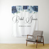 Dusty Blue Slate Navy Botanical Vrijgezellenfeest Wandkleed (In situ)