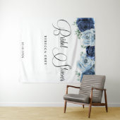 Dusty Blue Slate Navy Botanical Vrijgezellenfeest Wandkleed (In Situ (horizontaal))