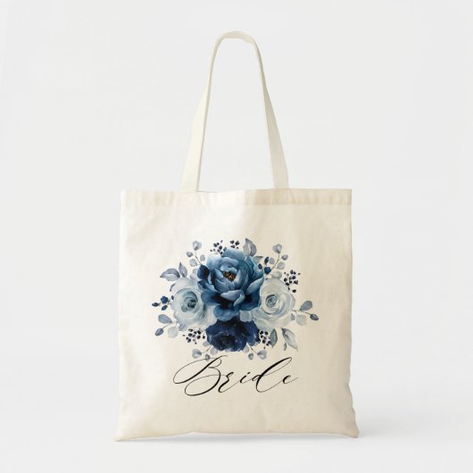 Dusty Blue Slate Navy Botanical Wedding Bride Tote Bag (Voorkant)