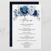 Dusty Blue Slate Navy Botanical Wedding Menu (Voorkant / Achterkant)