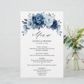 Dusty Blue Slate Navy Botanical Wedding Menu (Staand voorkant)