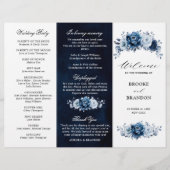 Dusty Blue Slate Navy Botanical Wedding Programme (Voorkant)