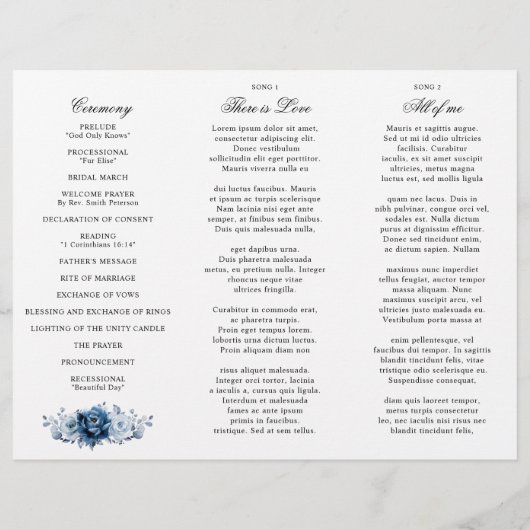 Dusty Blue Slate Navy Botanical Wedding Programme (Achterkant)