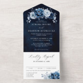 Dusty Blue Slate Navy Floral Botanical Weddenschap All In One Uitnodiging (Binnen)