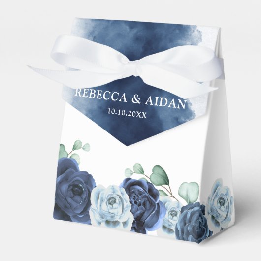 Dusty Blue Slate Navy Floral Botanical Wedding Bedankdoosjes (Voorkant Zijde)