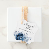 Dusty Blue Slate Navy Floral Botanical Wedding Bedankjes Labels (In situ)