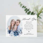 Dusty Blue Slate Navy Floral Botanical Wedding Bedankkaart (Staand voorkant)