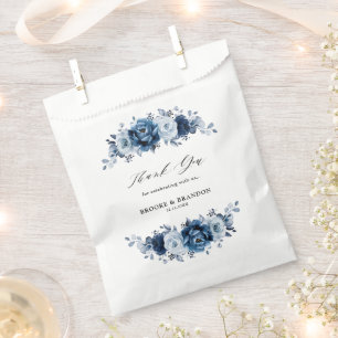 Dusty Blue Slate Navy Floral Botanical Wedding Bedankzakje