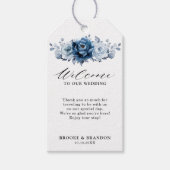 Dusty Blue Slate Navy Floral Botanical Wedding Cadeaulabel (Voorkant)