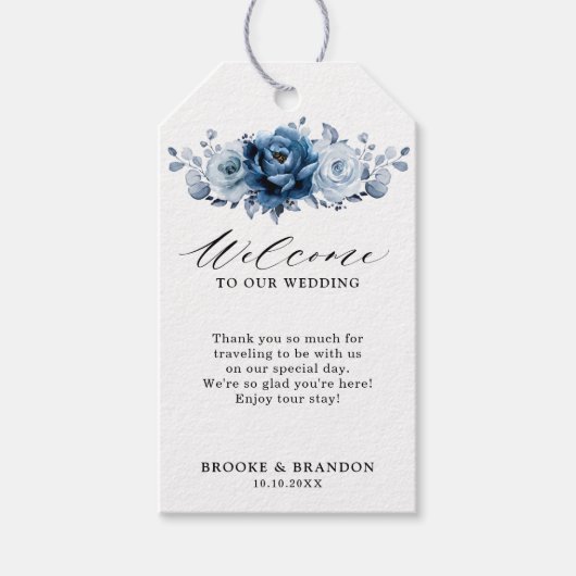 Dusty Blue Slate Navy Floral Botanical Wedding Cadeaulabel