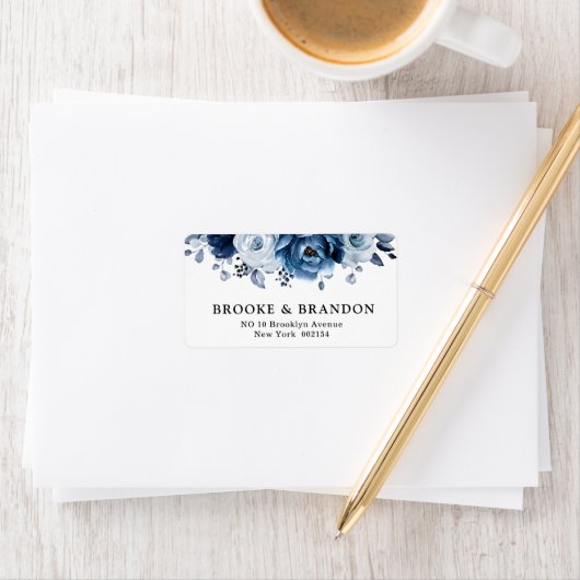 Dusty Blue Slate Navy Floral Botanical Wedding Etiket (Insitu)