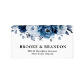 Dusty Blue Slate Navy Floral Botanical Wedding Etiket (Voorkant)