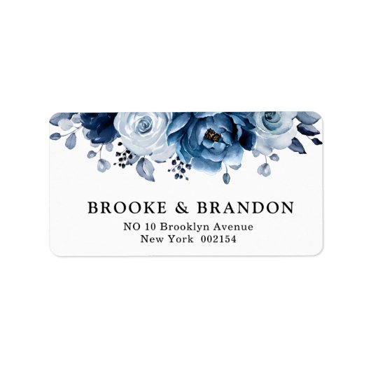 Dusty Blue Slate Navy Floral Botanical Wedding Etiket (Voorkant)