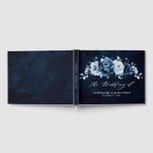 Dusty Blue Slate Navy Floral Botanical Wedding Gue Gastenboek (Volledig)