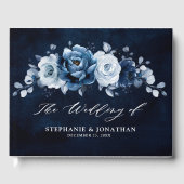 Dusty Blue Slate Navy Floral Botanical Wedding Gue Gastenboek (Voorkant)