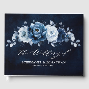 Dusty Blue Slate Navy Floral Botanical Wedding Gue Gastenboek