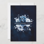 Dusty Blue Slate Navy Floral Botanical Wedding Inv Kaart (Achterkant)