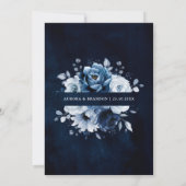 Dusty Blue Slate Navy Floral Botanical Wedding Inv Kaart (Achterkant)