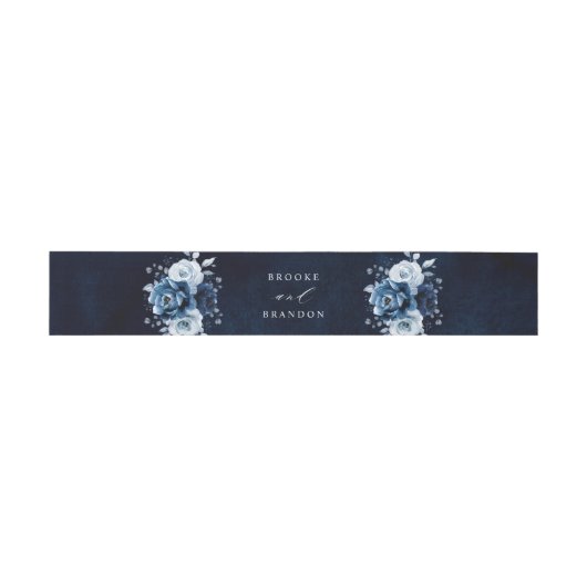 Dusty Blue Slate Navy Floral Botanical Wedding Inv Uitnodigingen Wikkel (Vlak)