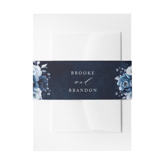 Dusty Blue Slate Navy Floral Botanical Wedding Inv Uitnodigingen Wikkel (Voorkant Voorbeeld)