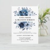 Dusty Blue Slate Navy Floral Botanical Wedding Kaart (Staand voorkant)